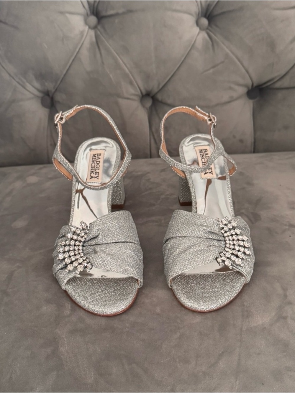 NWT Badgley Mischka Silver Jeweled Evening Heels